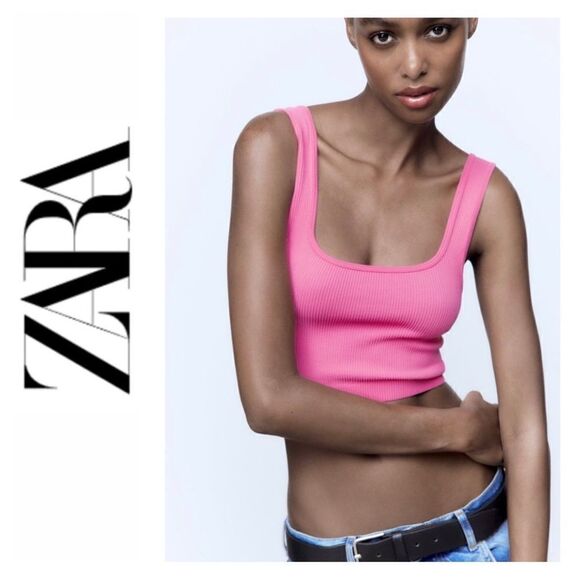 NWT Zara Hot Pink Limitless Contour Collection Ribbed Cropped Tank Top, Size M-L - Picture 1 of 16